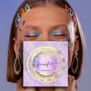 QR Code Logo Shop Pink Blue Gold Tropfen Confetti Quadratische Visitenkarte