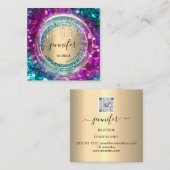 QR-Code Logo-Shop Pink Gold Tropfen Confetti Quadratische Visitenkarte (Vorne/Hinten)