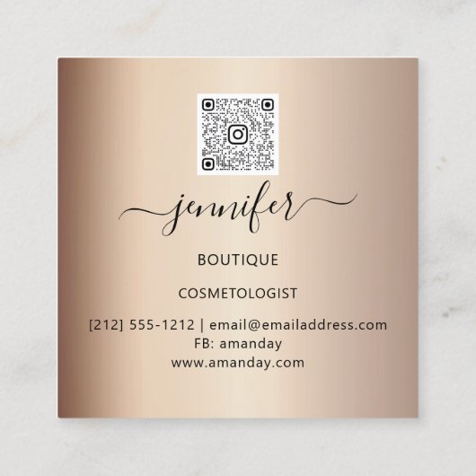 QR-Code Logo Shop Rose Gold Tropfen Burgund Quadratische Visitenkarte (Rückseite)