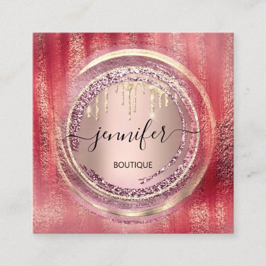 QR-Code-Logo-Shop Rose-Gold-Tropfen-Runden Quadratische Visitenkarte (Vorderseite)