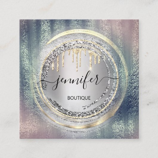 QR Code Logo Shop Rose Silver Gold Tropfens Circle Quadratische Visitenkarte (Vorderseite)