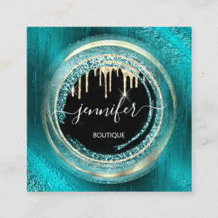 QR-Code Logo-Shop Schwarze Gold-Tropfen Ozeanisch  Quadratische Visitenkarte