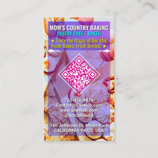 QR-Code, Logo & Slogan (Handmade Chef) Cake-Bäcker Visitenkarte (Vorderseite)