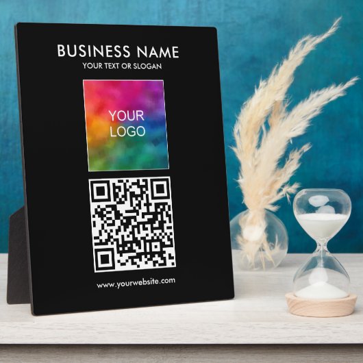 QR-Code-Logo-Slogan Hier Template Custom Fotoplatte (Seite)