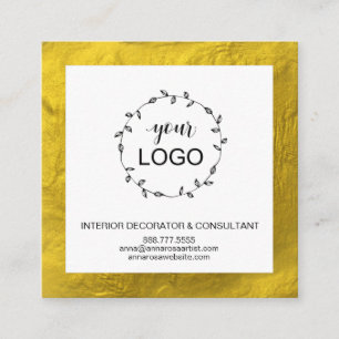 *~* QR Code LOGO- Social Media Icons Gold Fossil Quadratische Visitenkarte