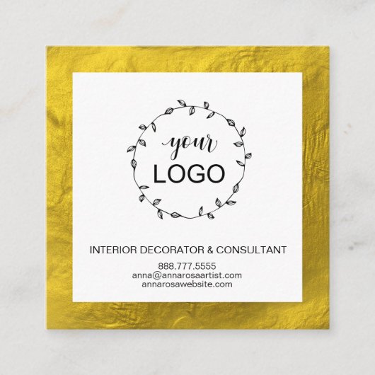 *~* QR Code LOGO- Social Media Icons Gold Fossil Quadratische Visitenkarte (Vorderseite)