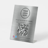 QR-Code-Logo Social Media Silver Sockelschild (Vorderseite)