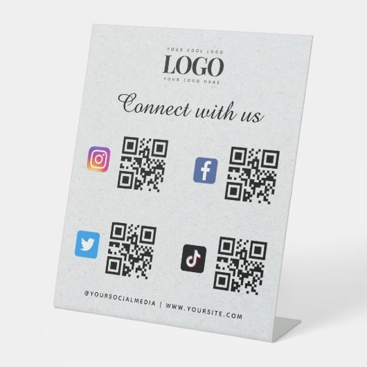 Qr-Code-Logo-Twitter Facebook Grau Sockelschild (Vorderseite)