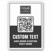QR-Code, Logo und benutzerdefinierter Text in Schw Aufkleber (Vorderseite)