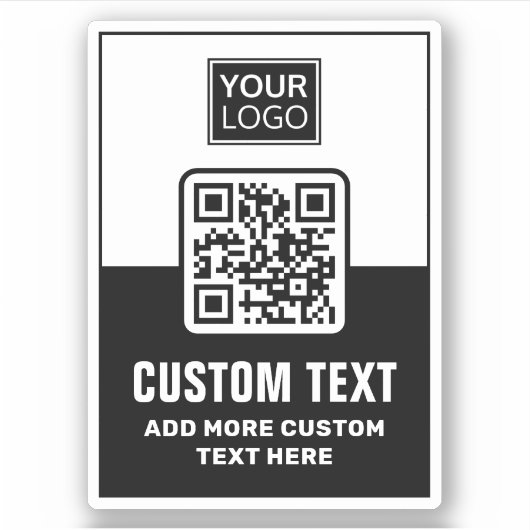 QR-Code, Logo und benutzerdefinierter Text in Schw Aufkleber (Vorderseite)