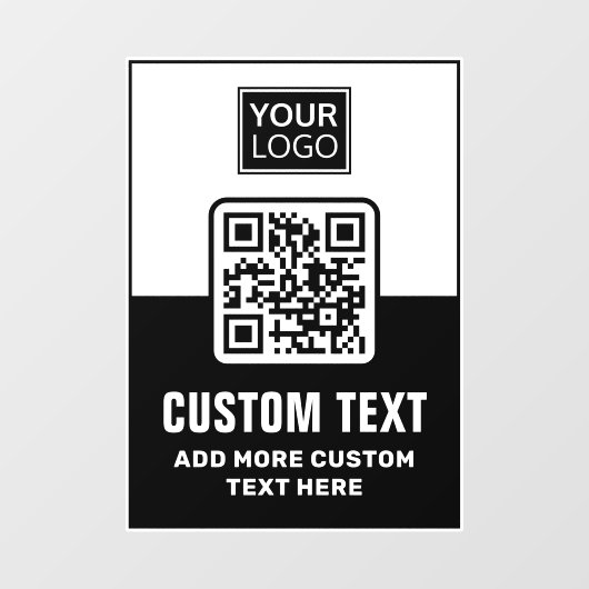 QR-Code, Logo und benutzerdefinierter Text in Schw Fensteraufkleber (Blatt)