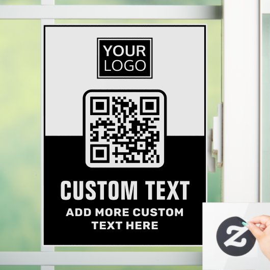 QR-Code, Logo und benutzerdefinierter Text in Schw Fensteraufkleber (Zuhause)