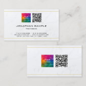 QR-Code Logos aus weißem Marmor hochladen Gold Visitenkarte (Vorne/Hinten)