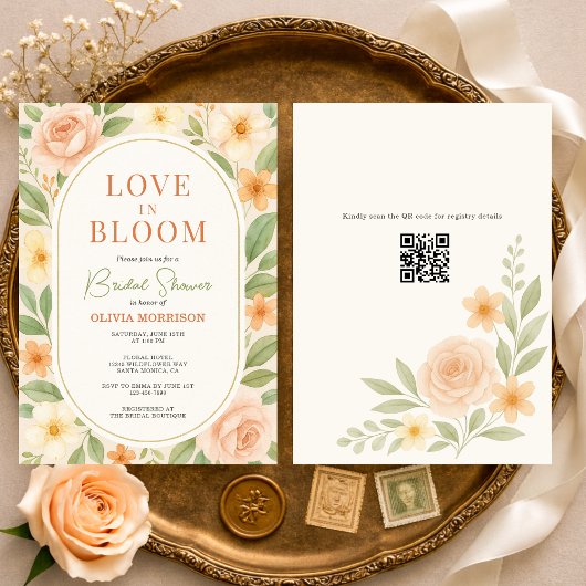 QR Code Love in Bloom Floral Bridal Shower Einladung