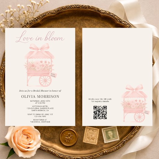 QR Code Love in Bloom Flower Market Bridal Shower Einladung