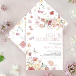 QR Code Love is Blossoming Pink Bridal Shower Einladung