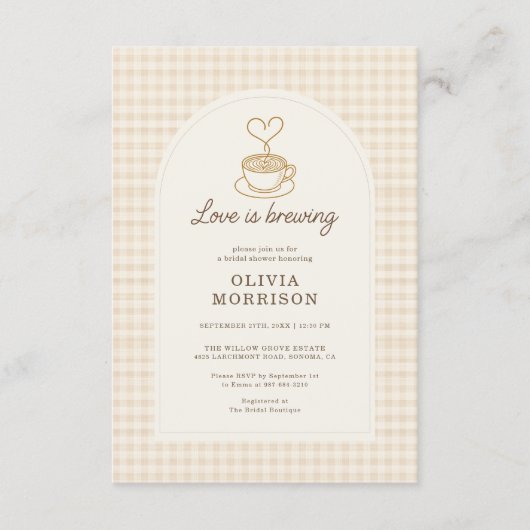 QR Code Love is Brewing Coffee Bridal Shower Einladung (Vorderseite)