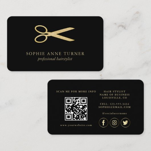 QR Code Luxury Gold Black Beruflich Visitenkarte (Vorne/Hinten)