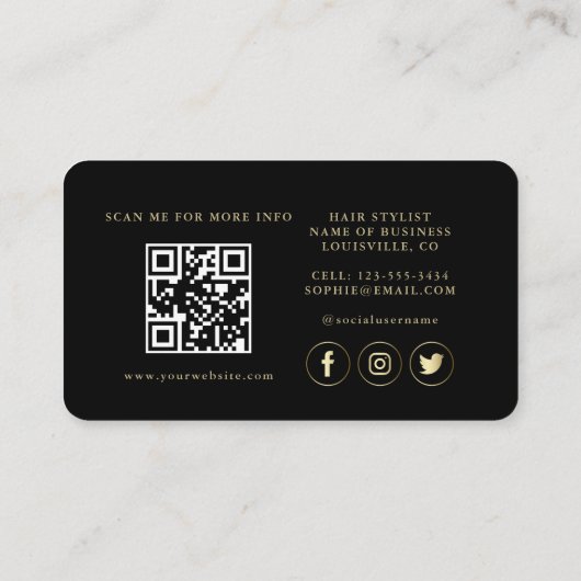 QR Code Luxury Gold Black Beruflich Visitenkarte (Rückseite)