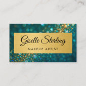 QR Code Luxury Makeup Artist Gold Teal Glitter  Visitenkarte (Vorderseite)