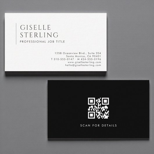 QR Code Luxury Minimalist Professional Black White Visitenkarte