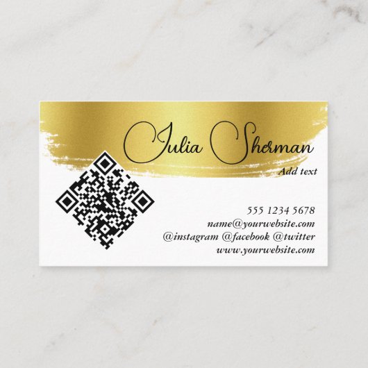 QR Code Luxury Monogram Gold Black Script Minimal Visitenkarte (Rückseite)