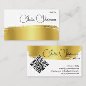 QR Code Luxury Monogram Gold Black Script Minimal Visitenkarte (Vorne/Hinten)