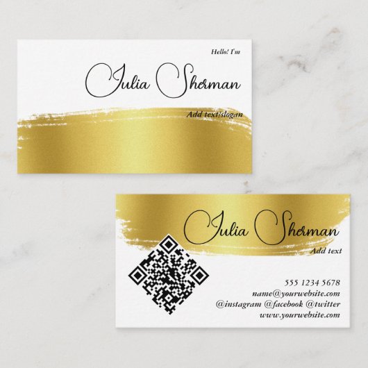 QR Code Luxury Monogram Gold Black Script Minimal Visitenkarte (Vorne/Hinten)