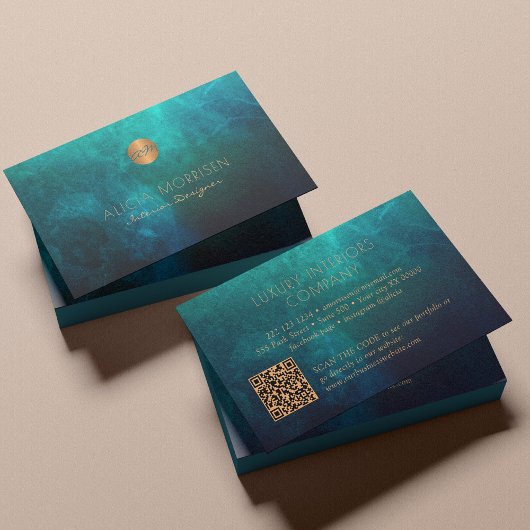 QR-Code Luxus-Aquarellgoldgold mit Monogramm Visitenkarte