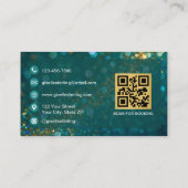 QR-Code Luxus-Friseur Gold Türkis Glitter Visitenkarte (Rückseite)