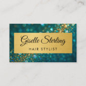 QR-Code Luxus-Friseur Gold Türkis Glitter Visitenkarte (Vorderseite)