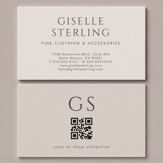 QR-Code Luxusboutique Taupe Neutral Visitenkarte