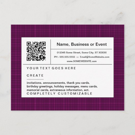 QR-Code: magenta kariert Einladungspostkarte (Vorderseite)