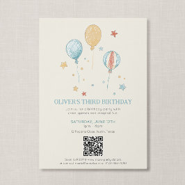 QR-Code Magischer Spaß Vintage-Ballon Kindergeburt Einladung