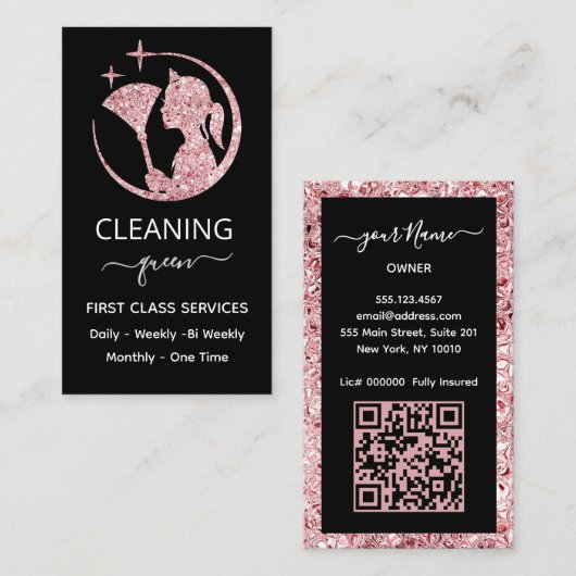 QR code Maid Rose Pink Cleaning Service Visitenkarte (Vorne/Hinten)