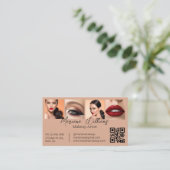 qr code makeup artist 4 Fotos Collage braun Visitenkarte (Stehend Vorderseite)