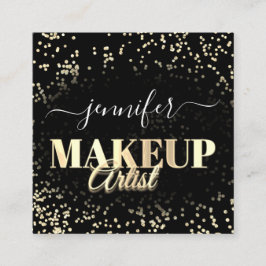 QR Code Makeup Artist Gold Confetti Black Quadratische Visitenkarte