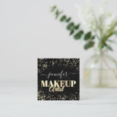 QR Code Makeup Artist Gold Confetti Black Quadratische Visitenkarte (Stehend Vorderseite)
