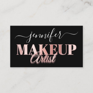 QR Code Makeup Artist Gold Confetti Rose Black Visitenkarte