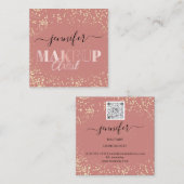 QR Code Makeup Artist Gold Confetti Rose Blush Quadratische Visitenkarte (Vorne/Hinten)