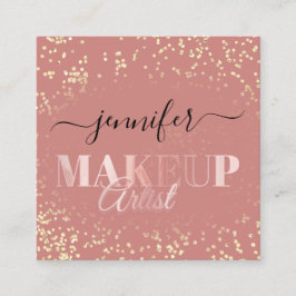 QR Code Makeup Artist Gold Confetti Rose Blush Quadratische Visitenkarte