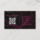 QR Code Makeup Artist Hot Pink Agate Marble Visitenkarte (Rückseite)