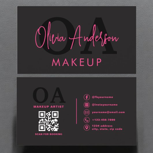 QR Code Makeup Artist Hot Pink Black Social Media Visitenkarte