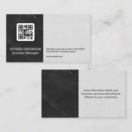 QR-Code | Marble Luxury Business Card Visitenkarte (Vorne/Hinten)