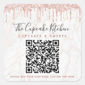 QR-Code Marble Rosa Glitzer Tropfen Firmenname Quadratischer Aufkleber (Vorderseite)