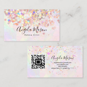 QR Code Marbled Makeup Artist Holographic Glitzer Visitenkarte
