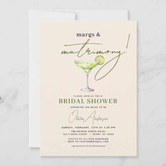 QR Code Margs and Matrimony Modernes Brautparty Einladung (Vorderseite)