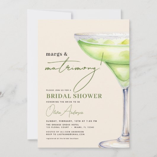 QR Code Margs and Matrimony Modernes Brautparty Einladung (Vorderseite)