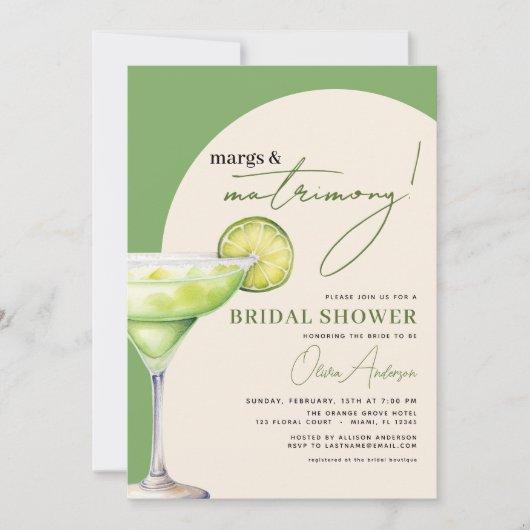 QR Code Margs and Matrimony Modernes Brautparty Einladung (Vorderseite)