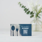 QR-Code, Marineblau, Koch, Catering, Restaurant Visitenkarte (Stehend Vorderseite)